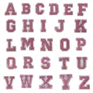 A set of Pink Sequin Iron On Letters