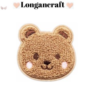 Sparkly animal chenille patch with brown bear design