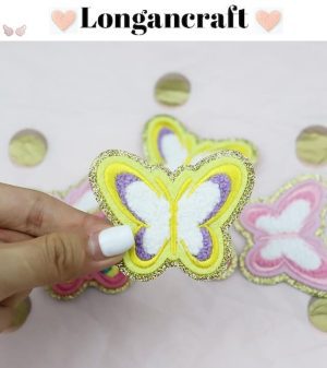 Exquisite Sparkling Butterfly Chenille Patch with white.