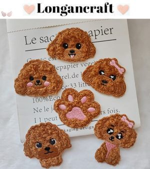 Puppy Chenille Iron On Patches with Paw and Head Design