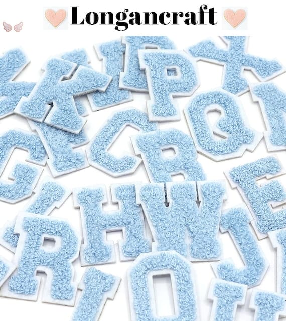 Air Blue Chenille Iron On Letters - Longancraft