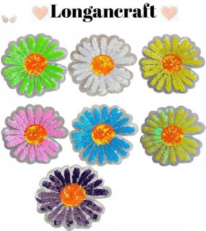 A group of Sunflower Sequin Iron On Patches