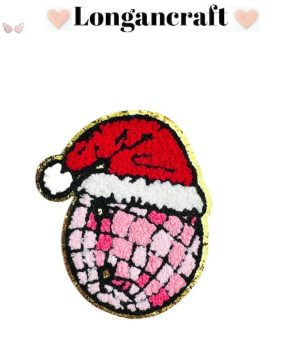 A pink santa hat embroidered patch.