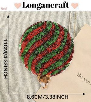A red, green and black Christmas Ball Sequin Iron On Patches