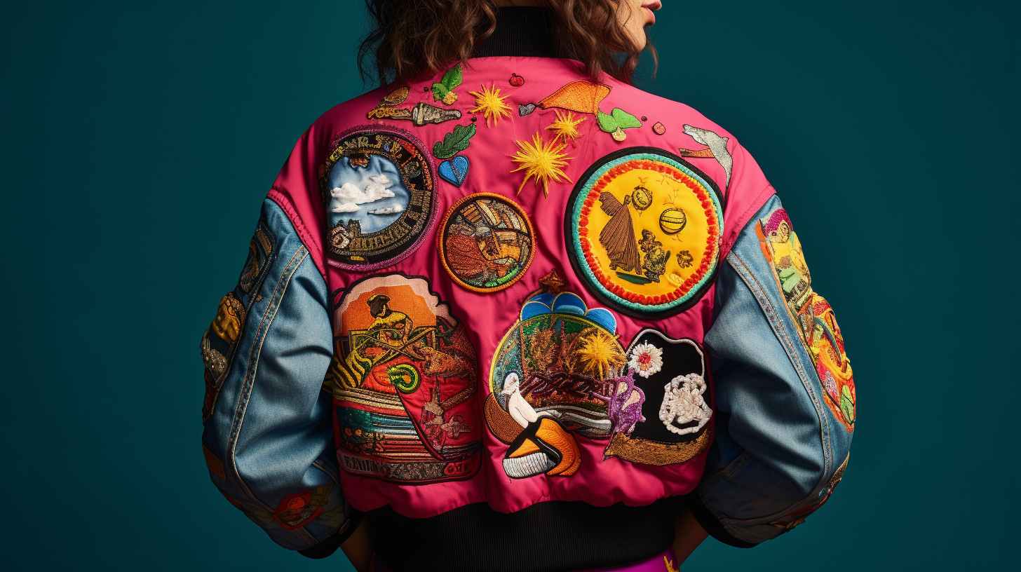 Woman in track jacket showcasing iron on patch ideas