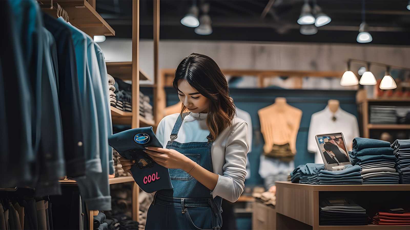 Female shopper choosing fabric patches, learn "How to Iron on Patches" easily