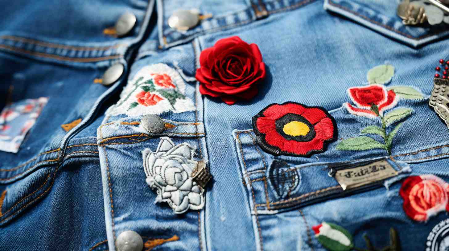 jeans with flower embroidered patches ,showcasing iron-on patches