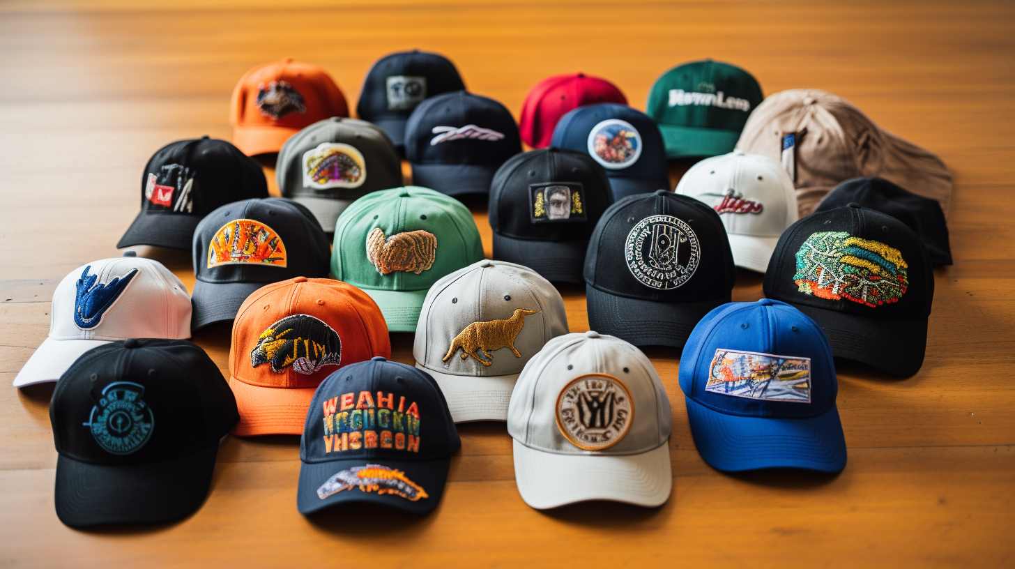 A collection of baseball hats with iron on patch ideas
