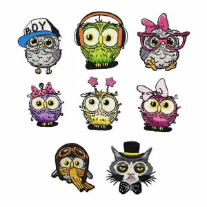 A group of Cute loveliness Owl Iron On Patches in different colors.