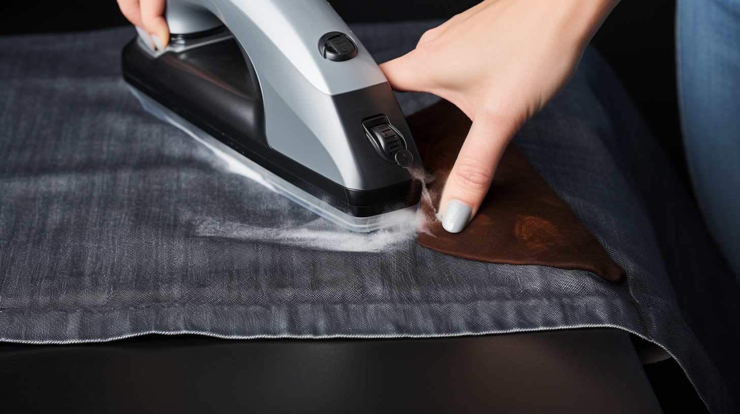 A person is ironing a piece of cloth.