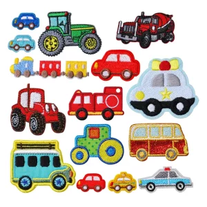A set of appliques with different Vehicles Iron On Patches.