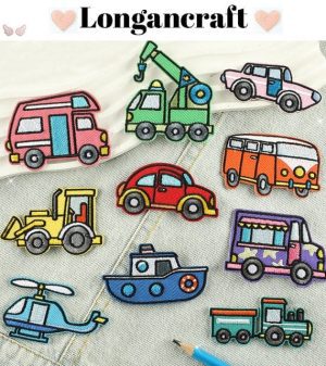 A group of Colorful Vehicle Embroidery Iron On Patches