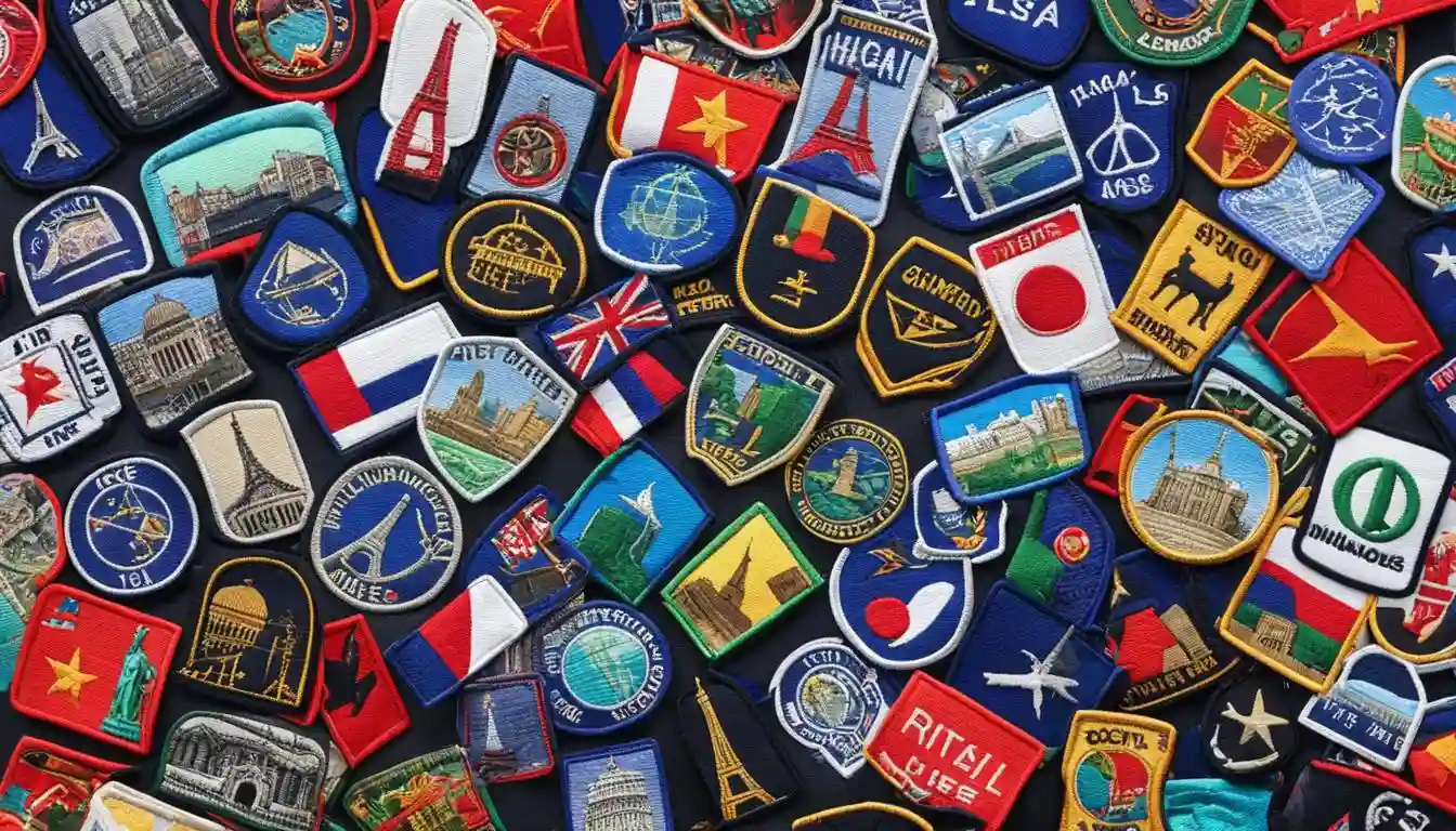 Many different types of travel patches.