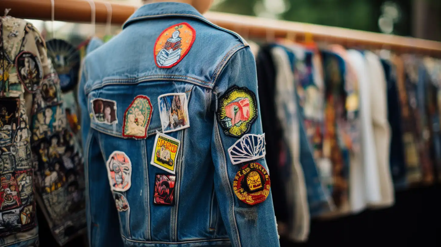 A denim jacket with a lot of intricate iron on patches.