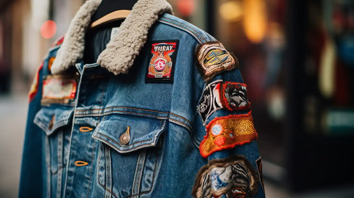 Do iron on patches go on the inside or outside? A denim jacket with well-placed iron on patches.