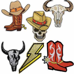 Skull Boots Cow Iron On Patches