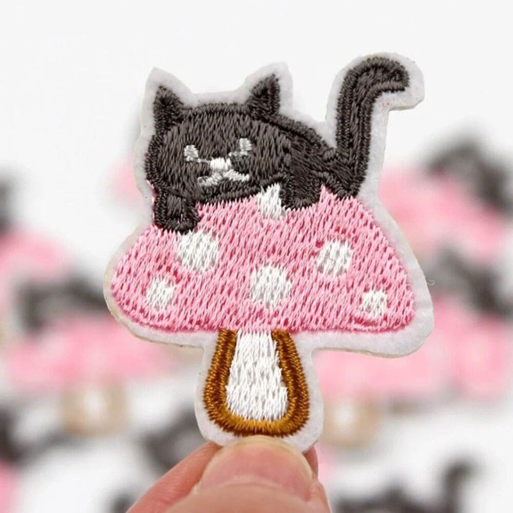 Mushroom Cat Embroidered Patch